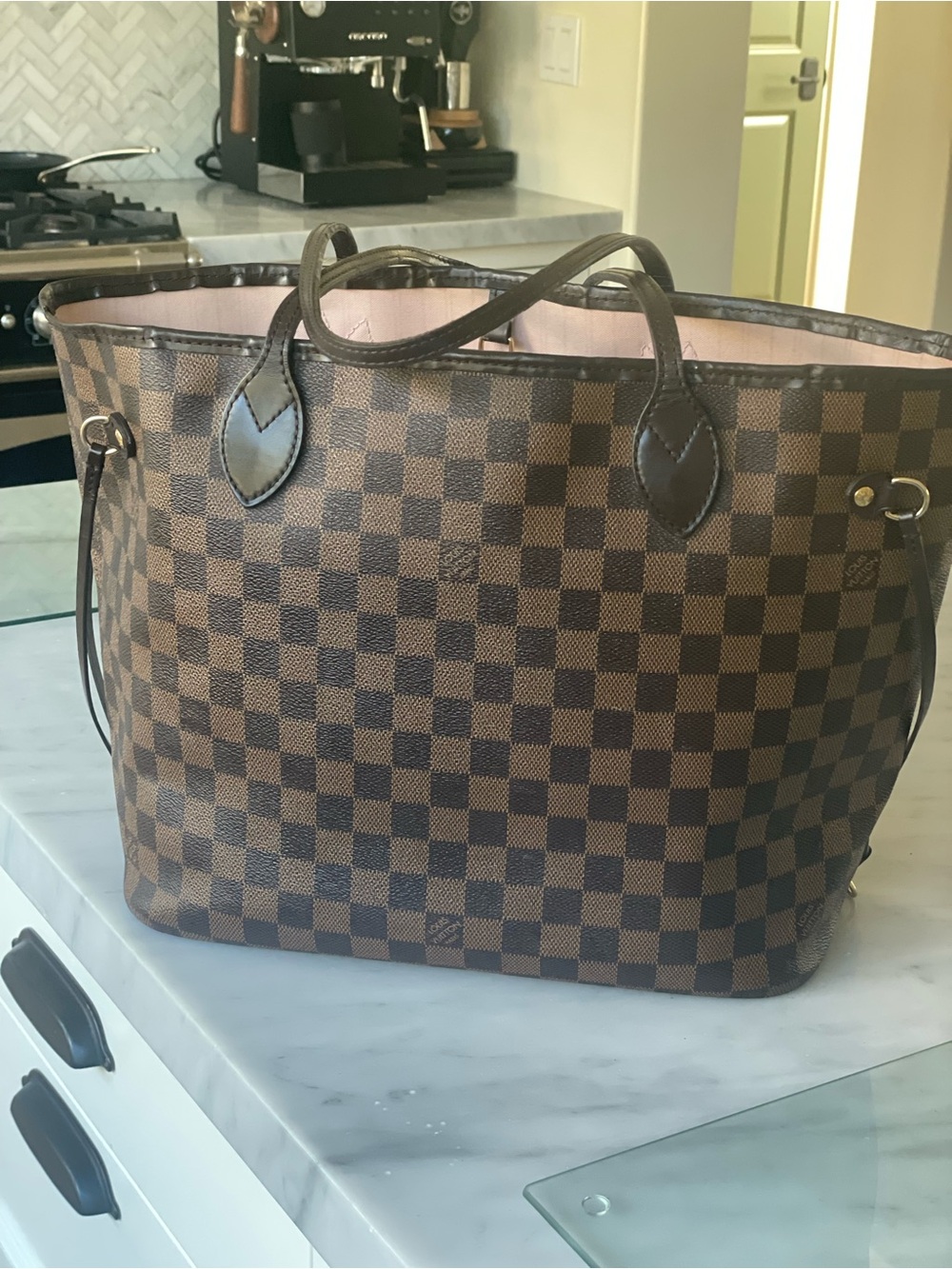 🌸authentic Louis Vuitton neverfull mm tote in damier ebene pink ballerine